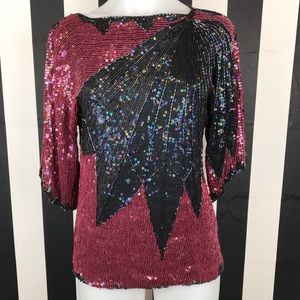 5 for $25 Vintage Sequined Maroon Black Blouse